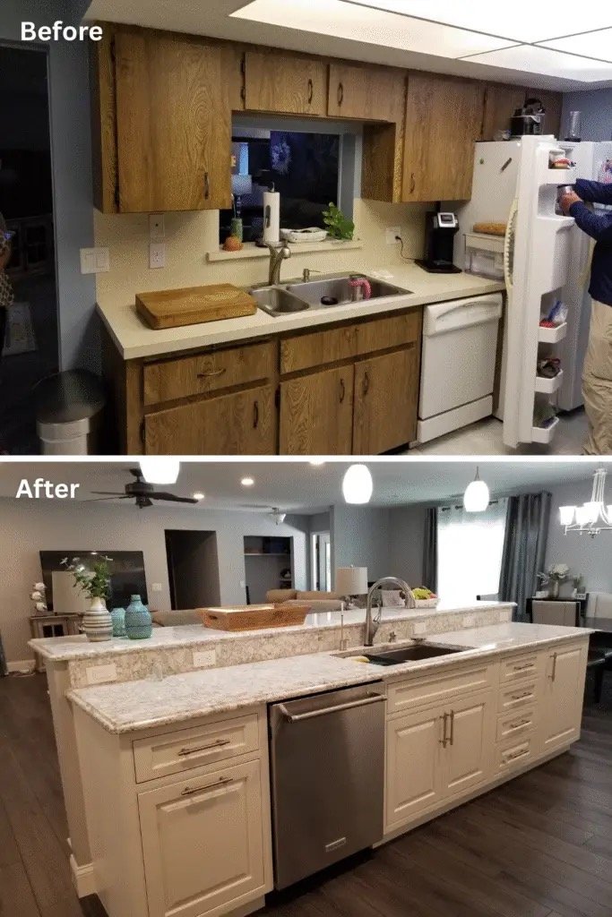 Kitchen before and after a Custom Builds remodel