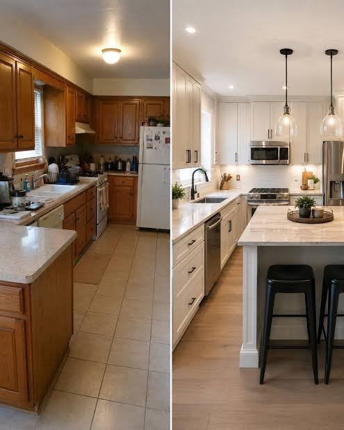 Galley kitchen before and after