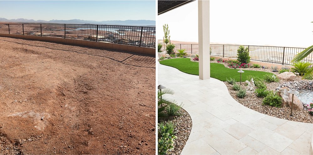 Side yard graded, then finished with pavers and planting